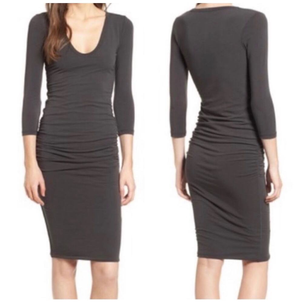 James Perse Midi Dress with Ruching on the sides size 2 Dark Grey - Picture 1 of 4